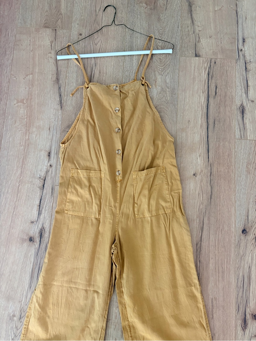 Billabong Mustard Button-Front Tie-Strap Jumpsuit
